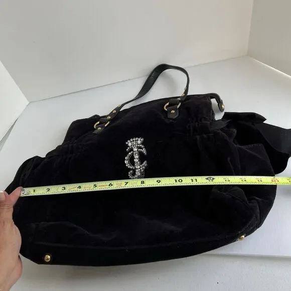 Vintage Juicy Couture Handbag Y2K Black Velour Shoulder Bag Big Rhinestones Bow - Picture 13 of 16